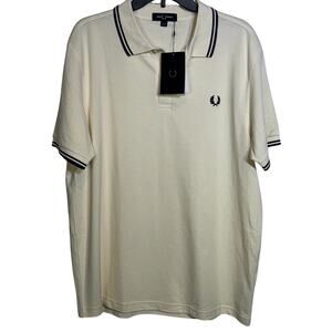 Fred Perry Short Sleeve Twin Tipped Polo Shirt, ecru/navy Xlarge $98